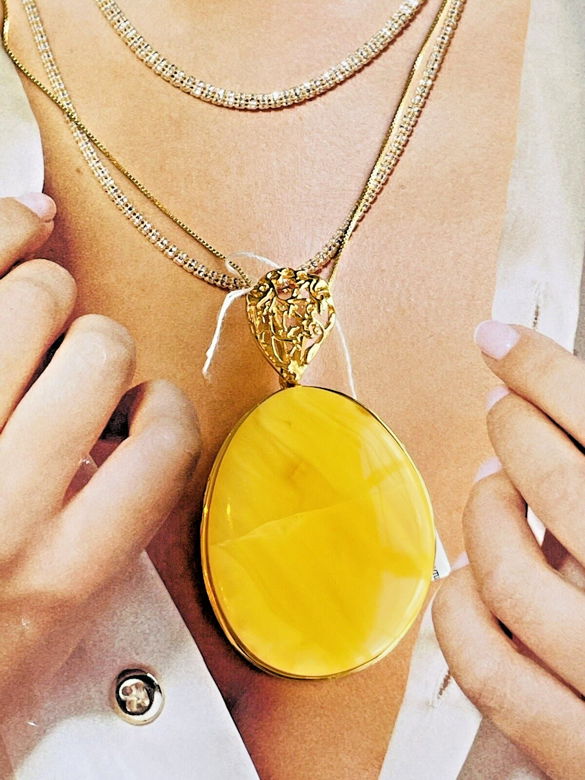 14K Gold Filled Genuine Vintage Baltic Amber Necklace Butterscotch Polish 老琥珀