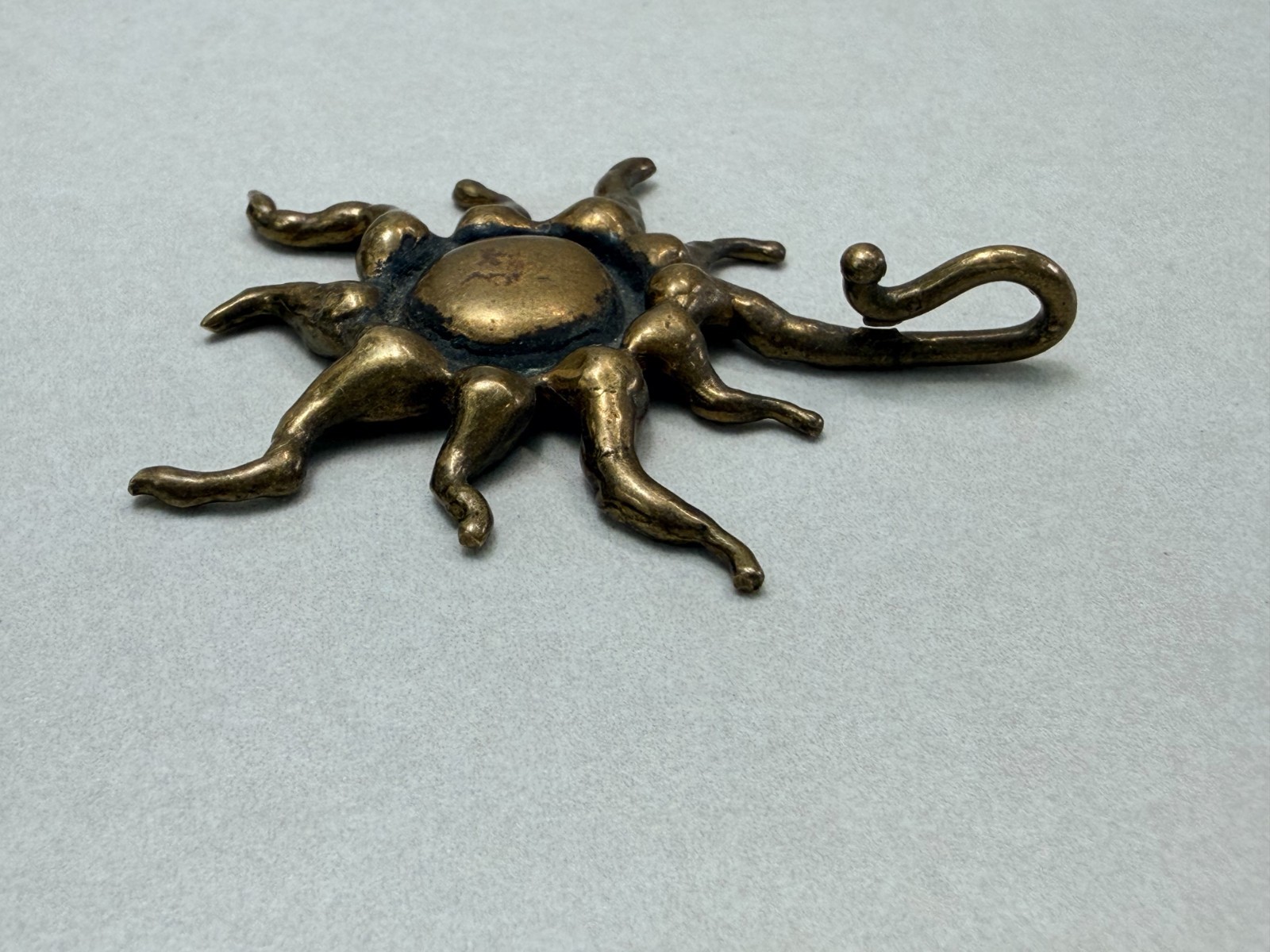 Vintage MCM Brutalist Brass Sun Pendant Abstract Artisan Statement Piece Rare