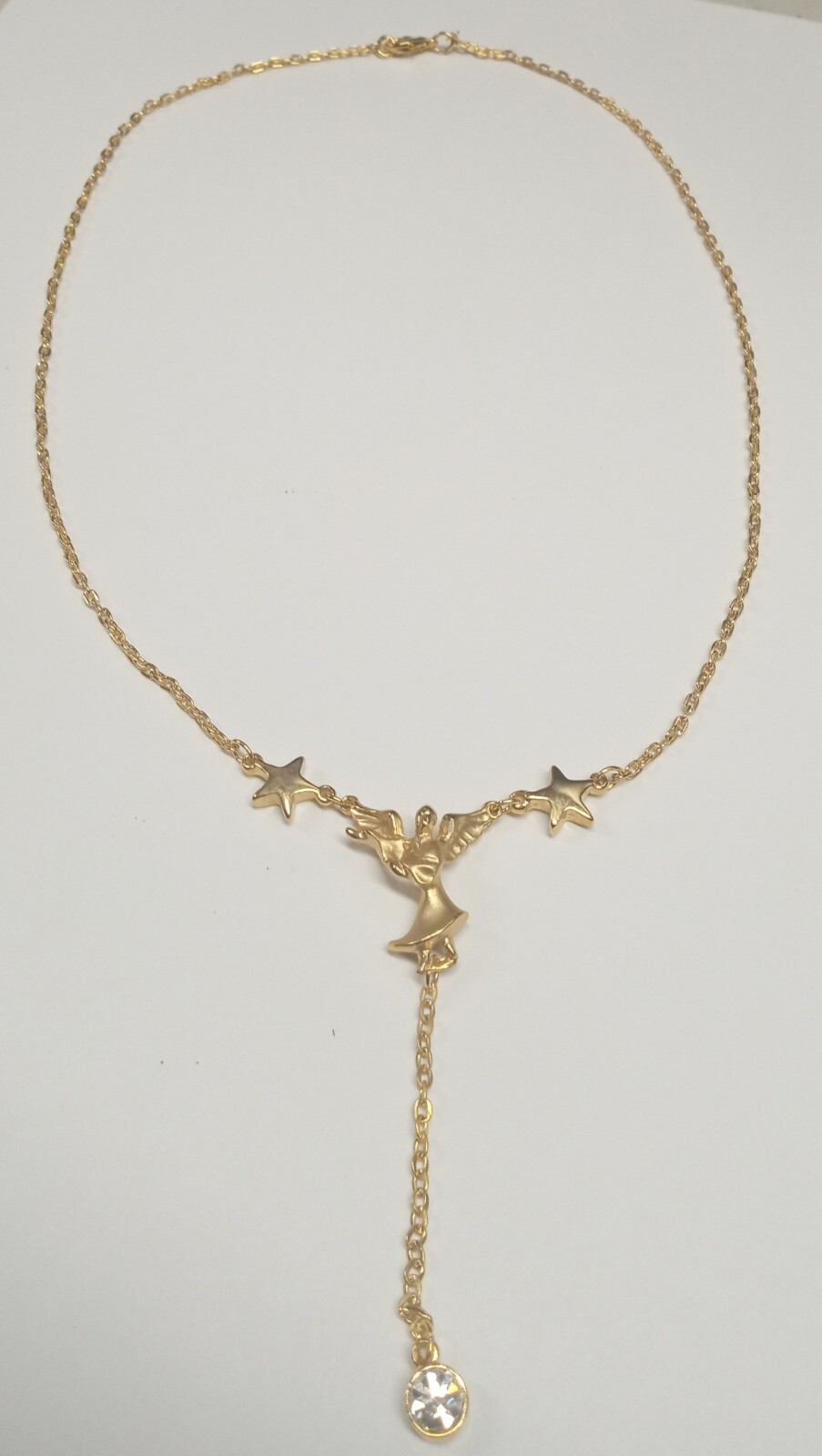 Vintage Giusti Goldtone Angel Necklace with Rhinestone Pendant – NOS
