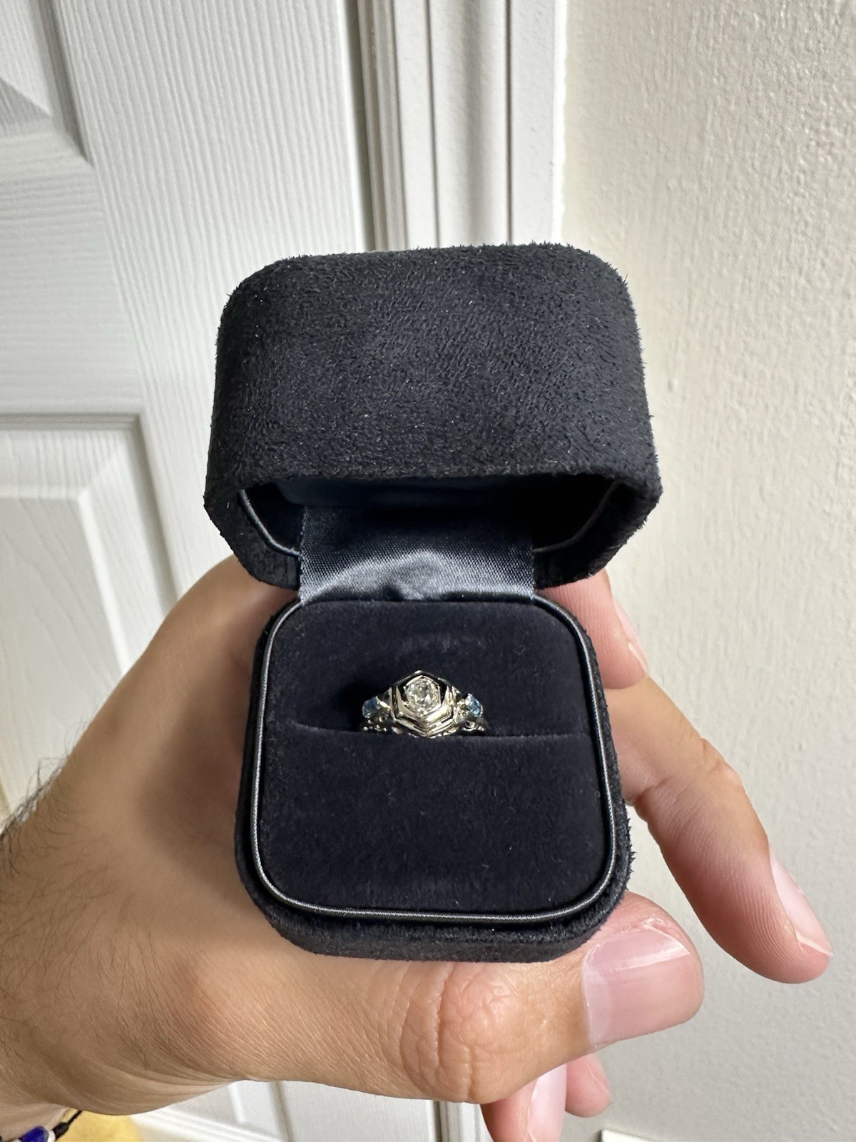 Antique 14-18K White Gold Rose Diamond Filigree Engagement Ring Edwardian? Deco?