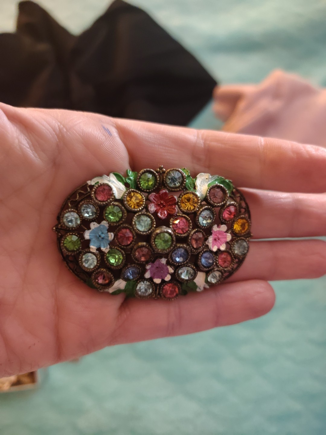 L/N Little Nemo Vintage Signed Multicolored Rhinestone Brooch