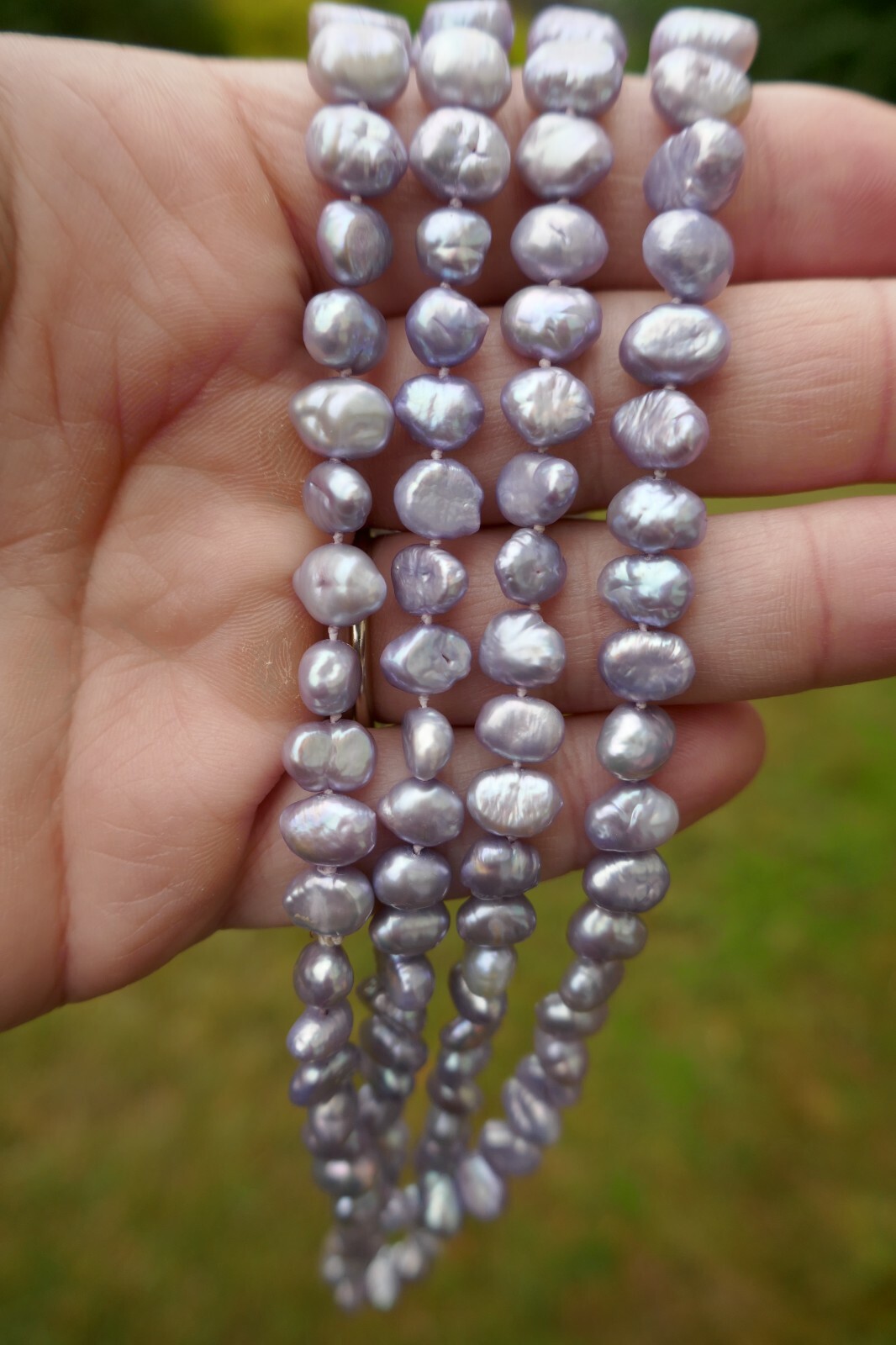 Vintage Lavender 6.8 mm x 6.4mm Baroque Pearl Necklace – 34.5″ Long