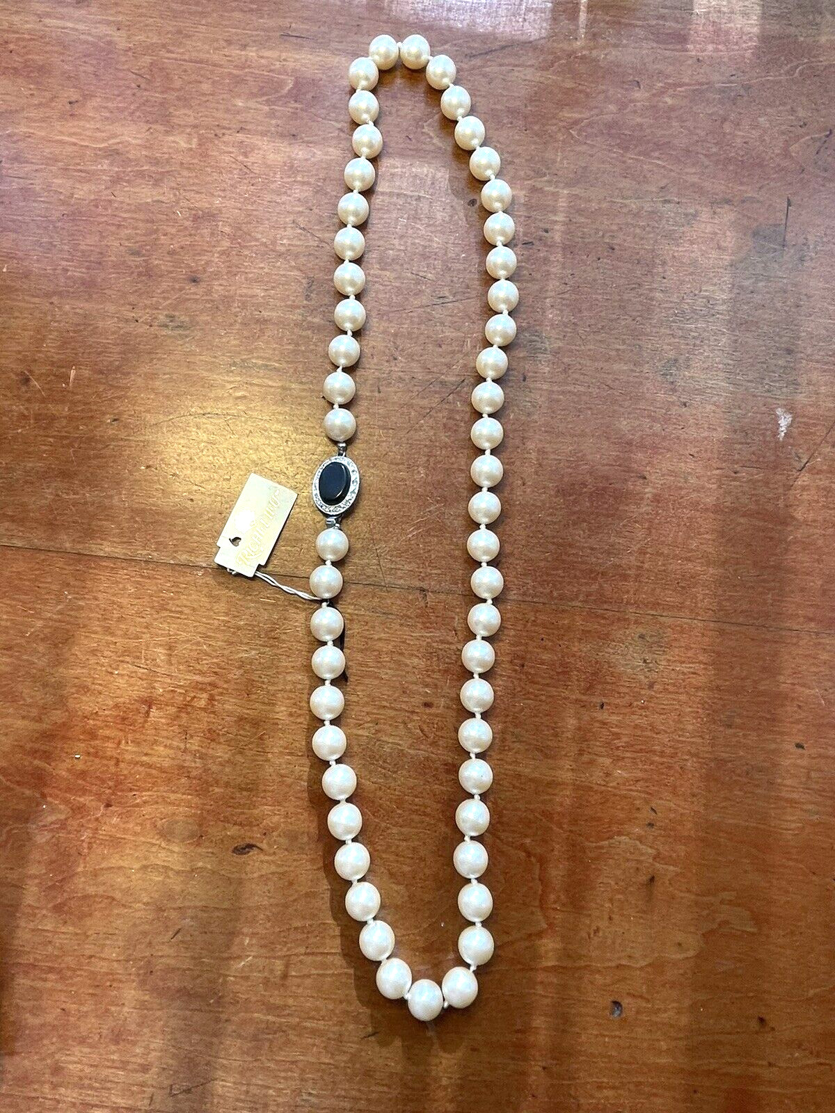 Richelieu Faux pearl Necklace Silver Tone & Clear Rhinestone & Black Faceted
