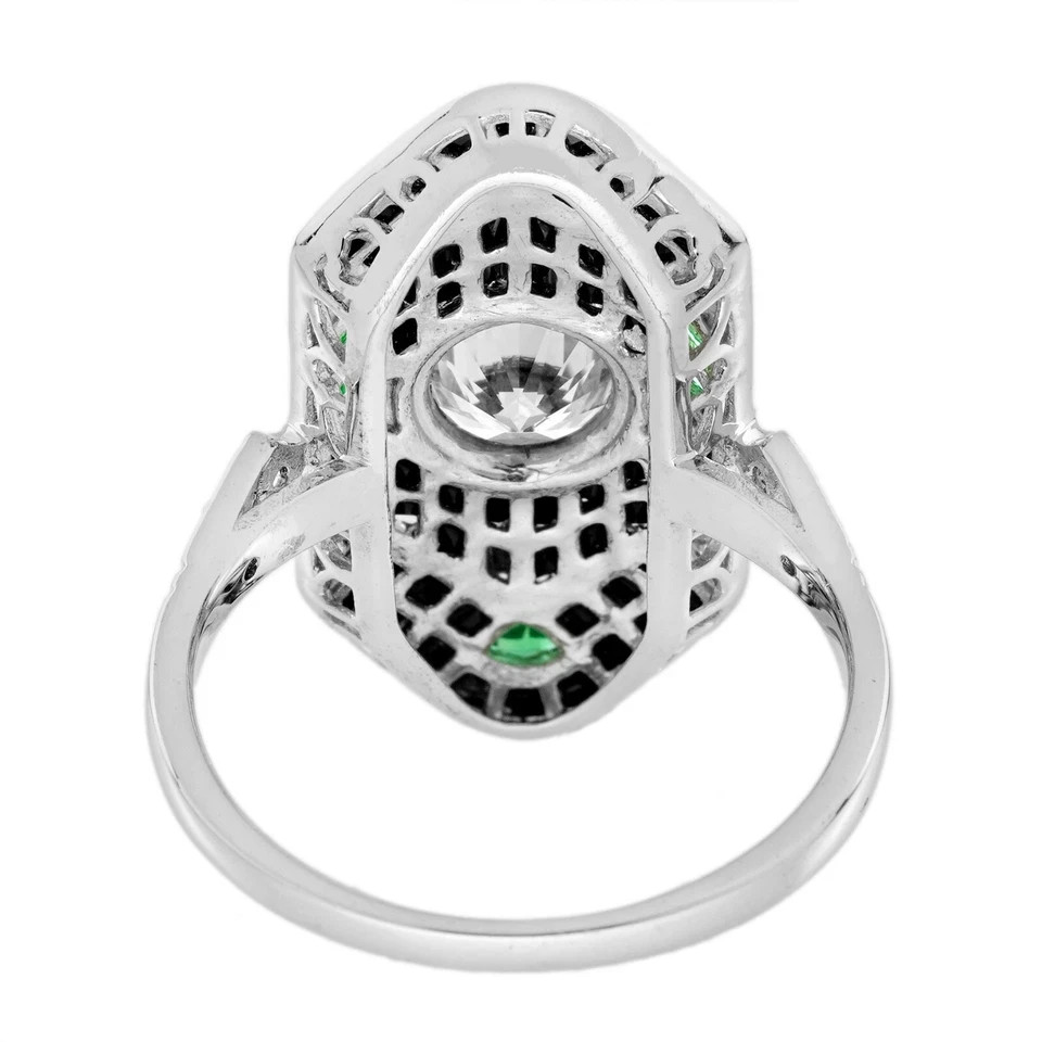 Vintage Art Deco Style Lab Created Diamond Engagement 14K White Gold Finish Ring