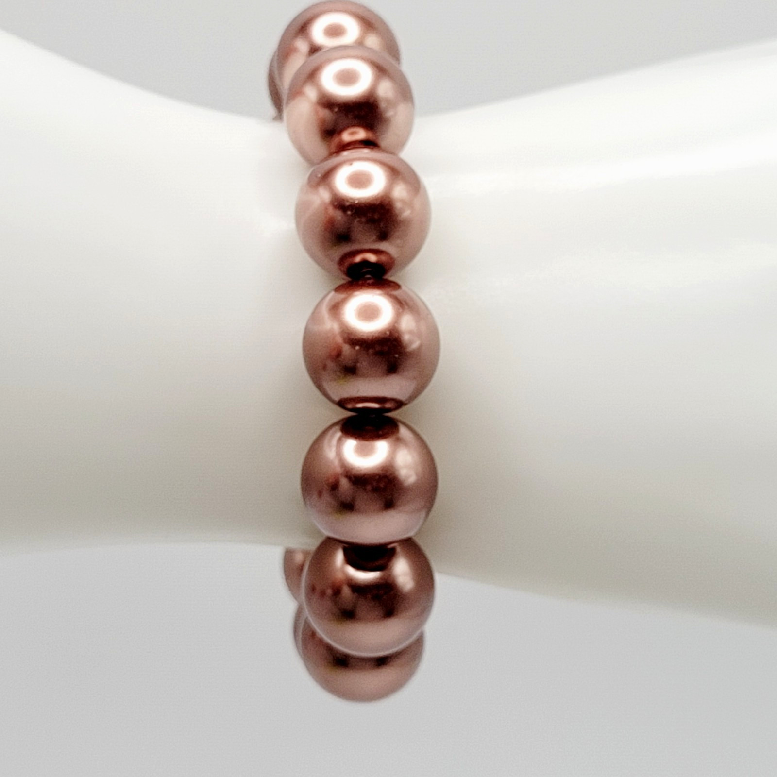 Hematite Chunky Rose Gold Coppery Metallic Hue Round Beaded Stretch Bracelet