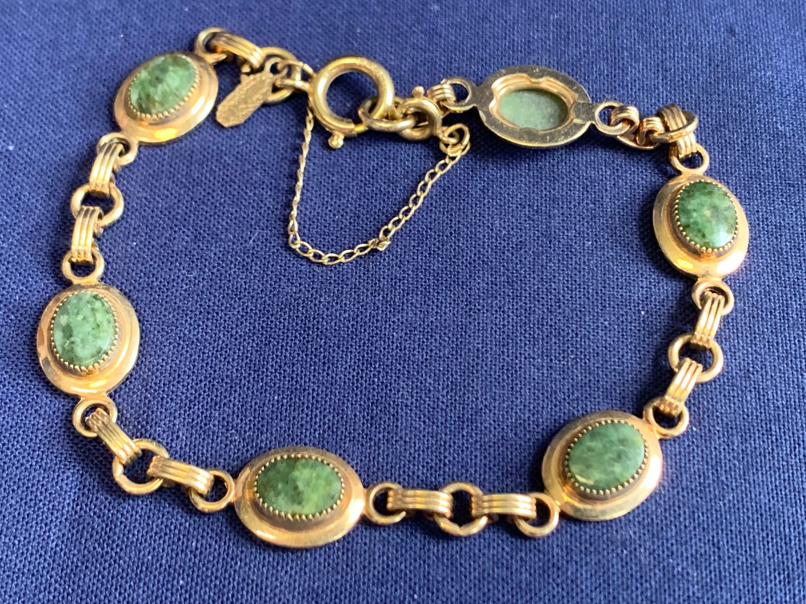 Vtg Gold Filled Sarah Coventry Jewelry Set 12.17g Jadeite Look Stones *READ*