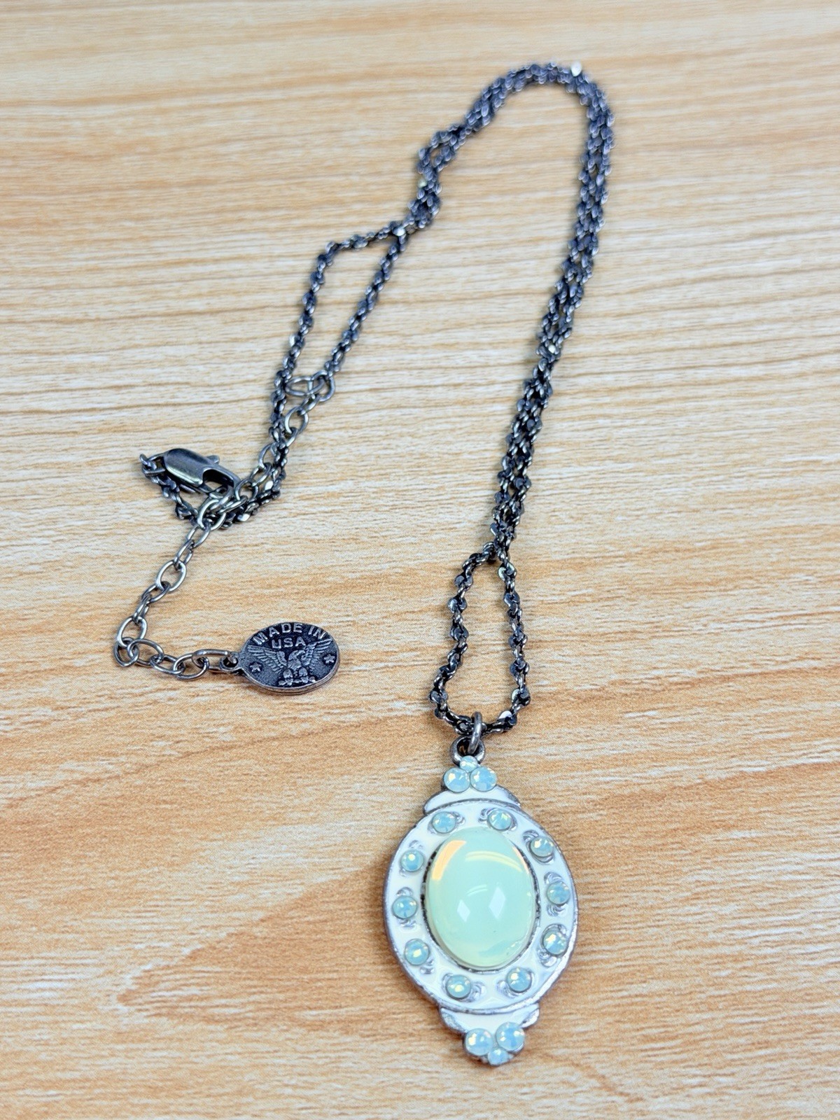 Anne Koplik Uranium Glass Opalescent Pendant Necklace UV Reactive Made USA