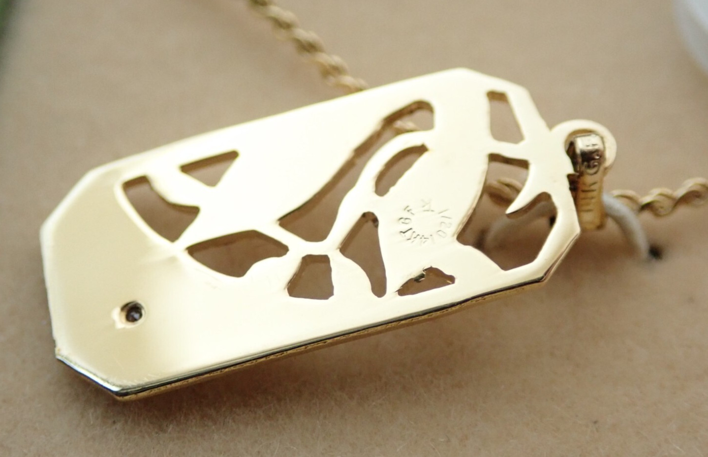 Vintage 12k 14k Gold Filled Diamond Love Birds Pendant Necklace NOS Old Stock