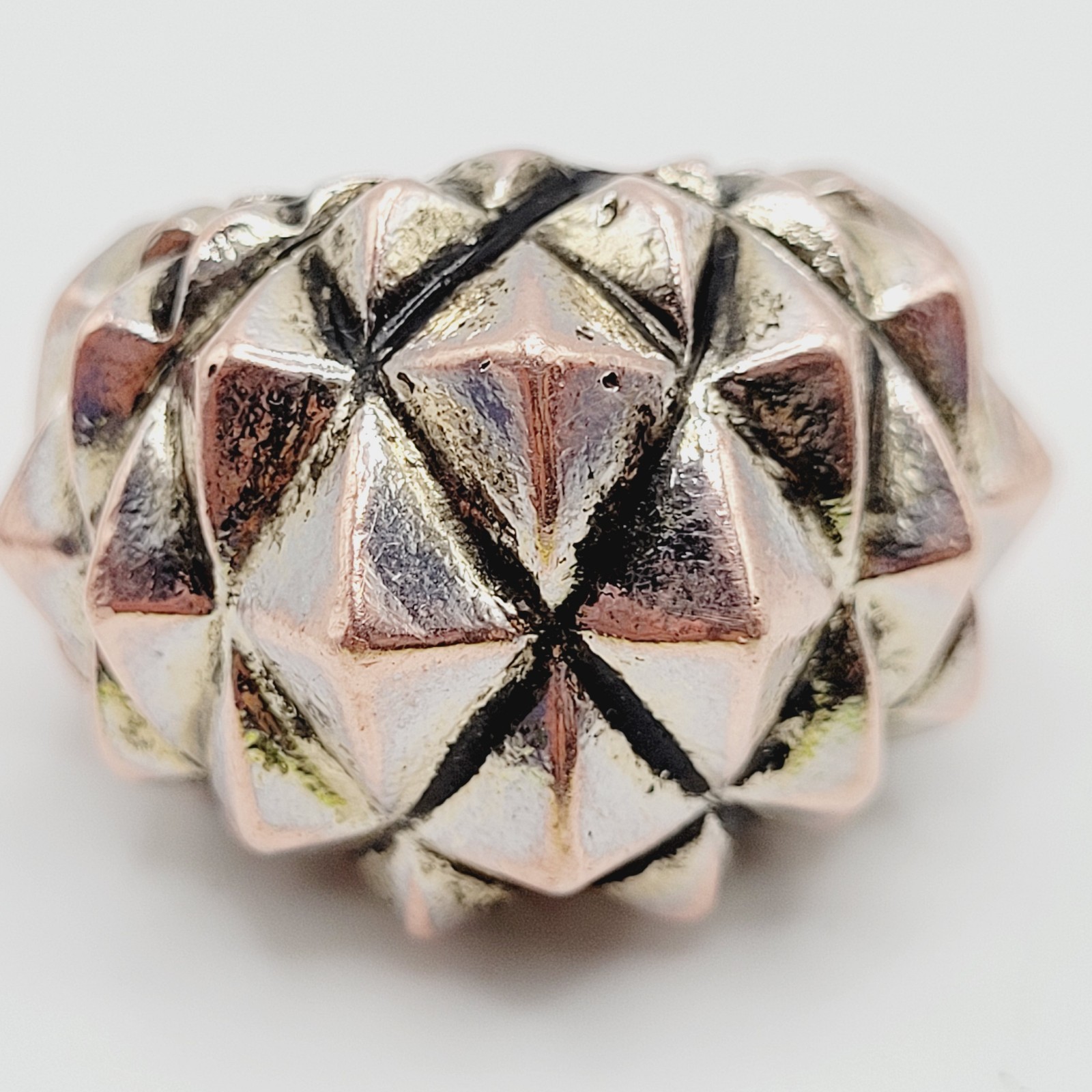 Brutalist Modernist Spike Geometric Pyramid Quilt Dome Mix Metal Tone Ring 6.5
