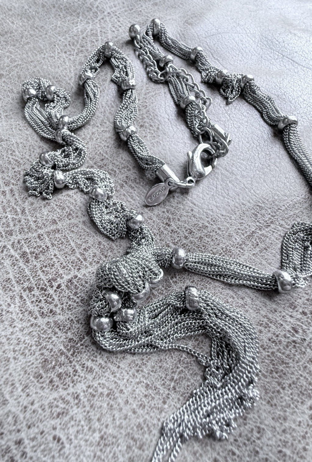 Y2K Vintage Signed Chico’s Y-Drop Necklace Silver Tone Slinky Fidget-Friendly