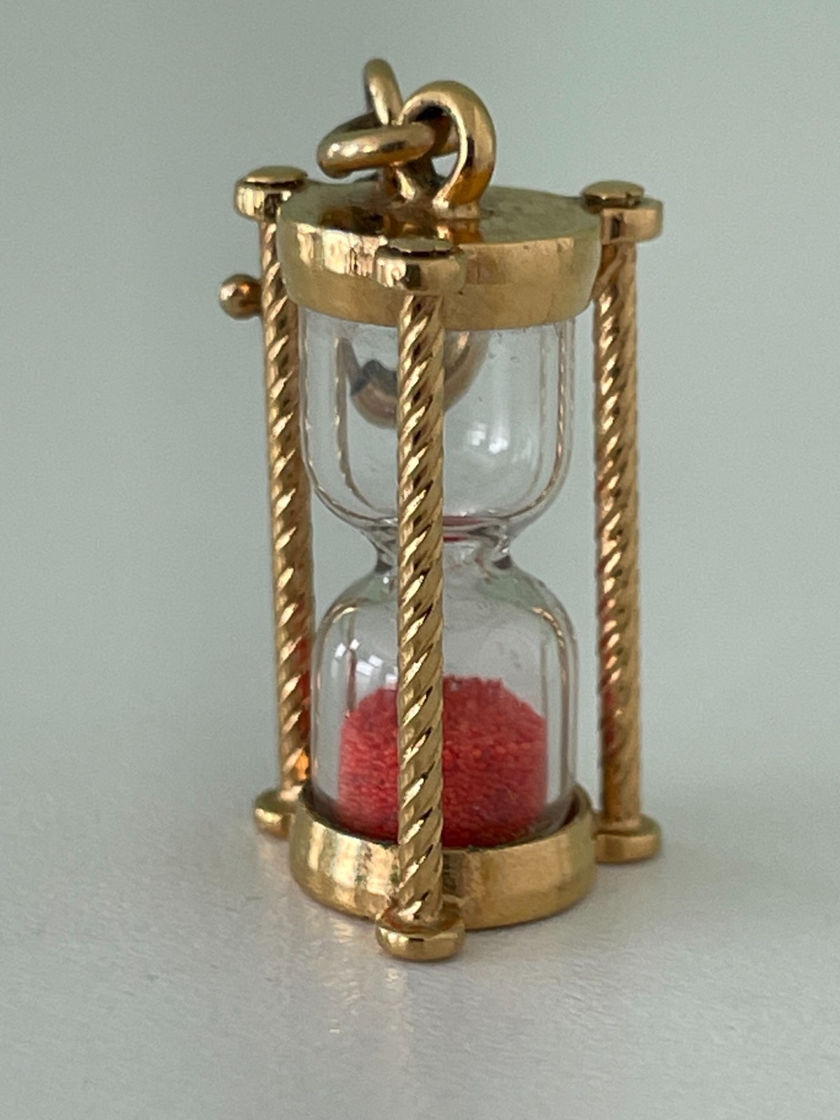 Vintage Gold Tone Mini Orange Sand Hourglass Timer Pendant Charm