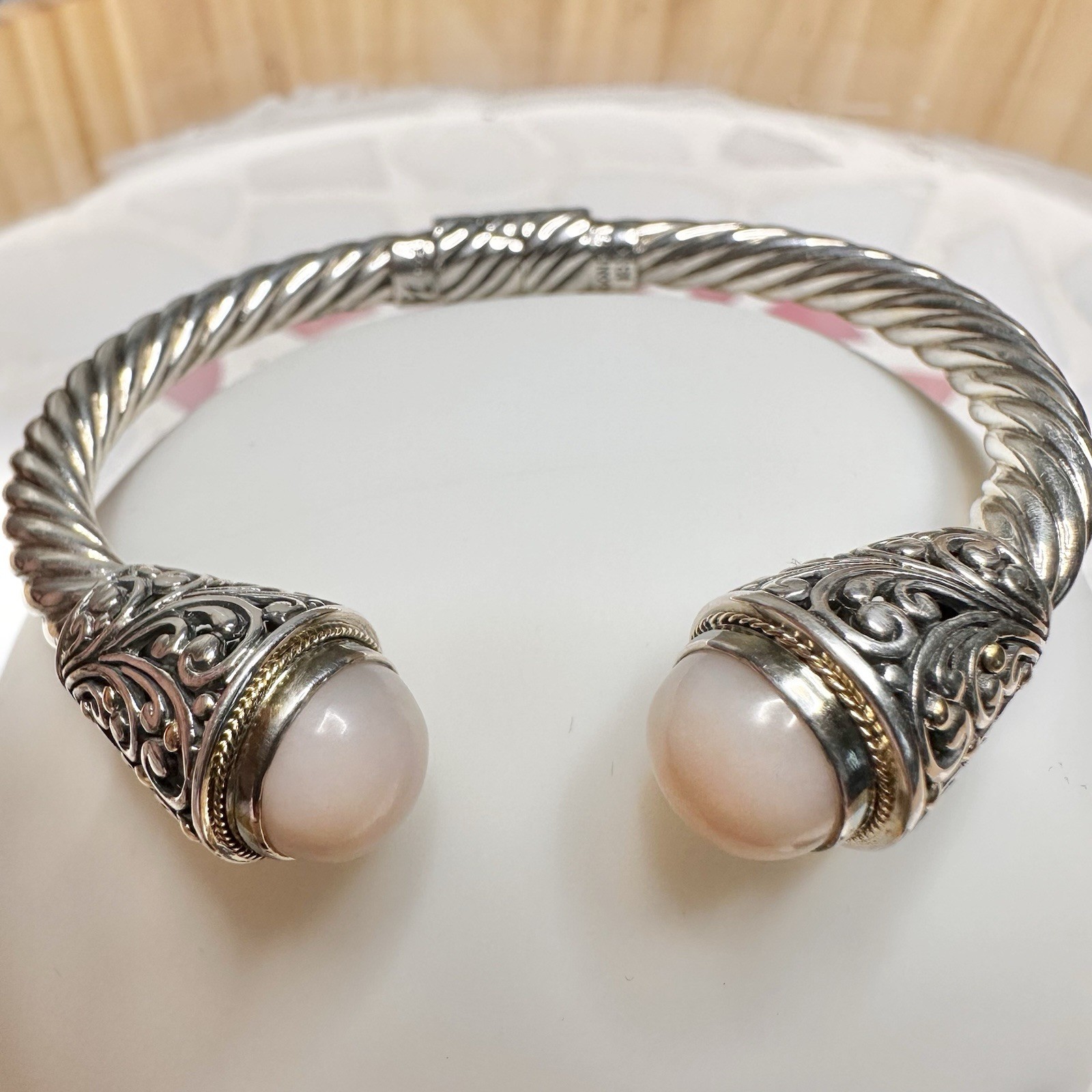 VTG Robert Manse 925 Sterling Silver 18k 7.25″ Pink Stone Bracelet Indonesia 26g