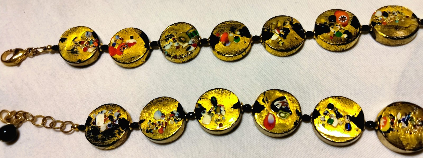 Vintage Venetian Fancy Glass Beads ala Gustav Klimt Beaded Necklace Demi Parure