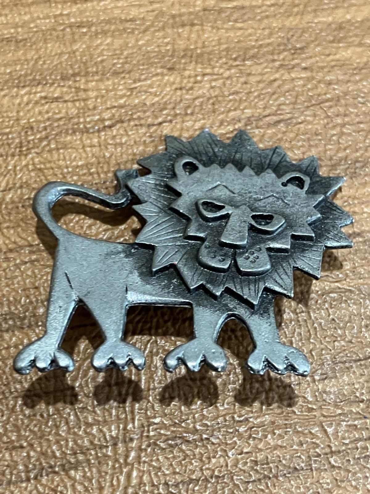 Lot of 3 Vintage 1970s Metzke Pewter Pins/Brooches: Cat/Lion/Smiling Sun Face
