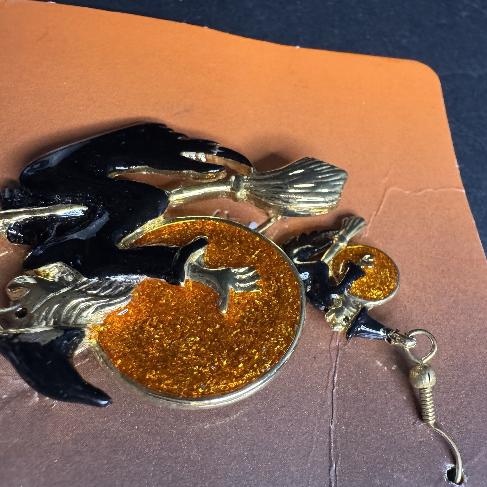 Vintage Flying Witch Brooch & Earrings Set BOO-TIQUE Mystic Industries New