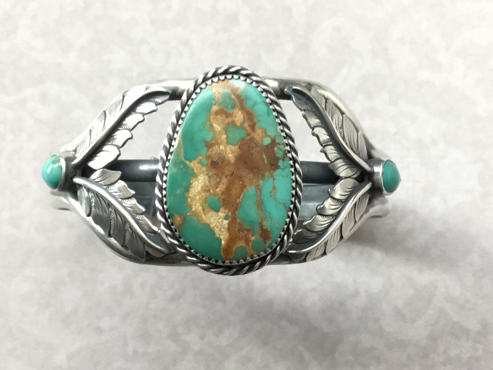 Sterling Cuff Bracelet, Natural Turquoise, Southwest Style, 6-1/8 Inches