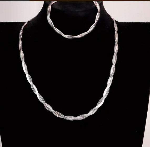 Vintage silver braid necklace bracelet set