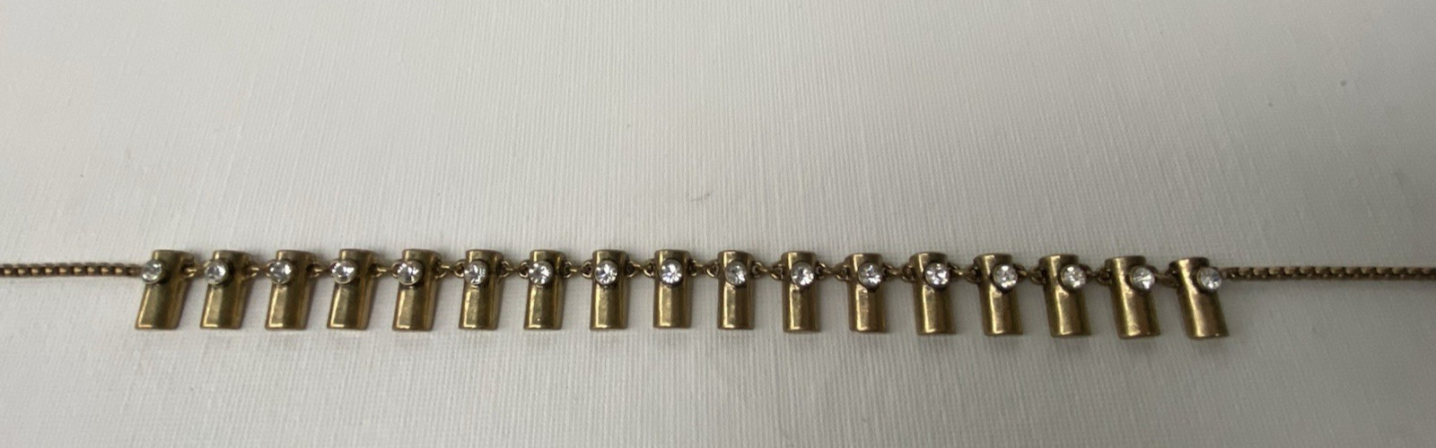 Vtg Necklace Goldtone Round Bezel Set Rhinestones Bar Link Chain 20″ Tribal Adj