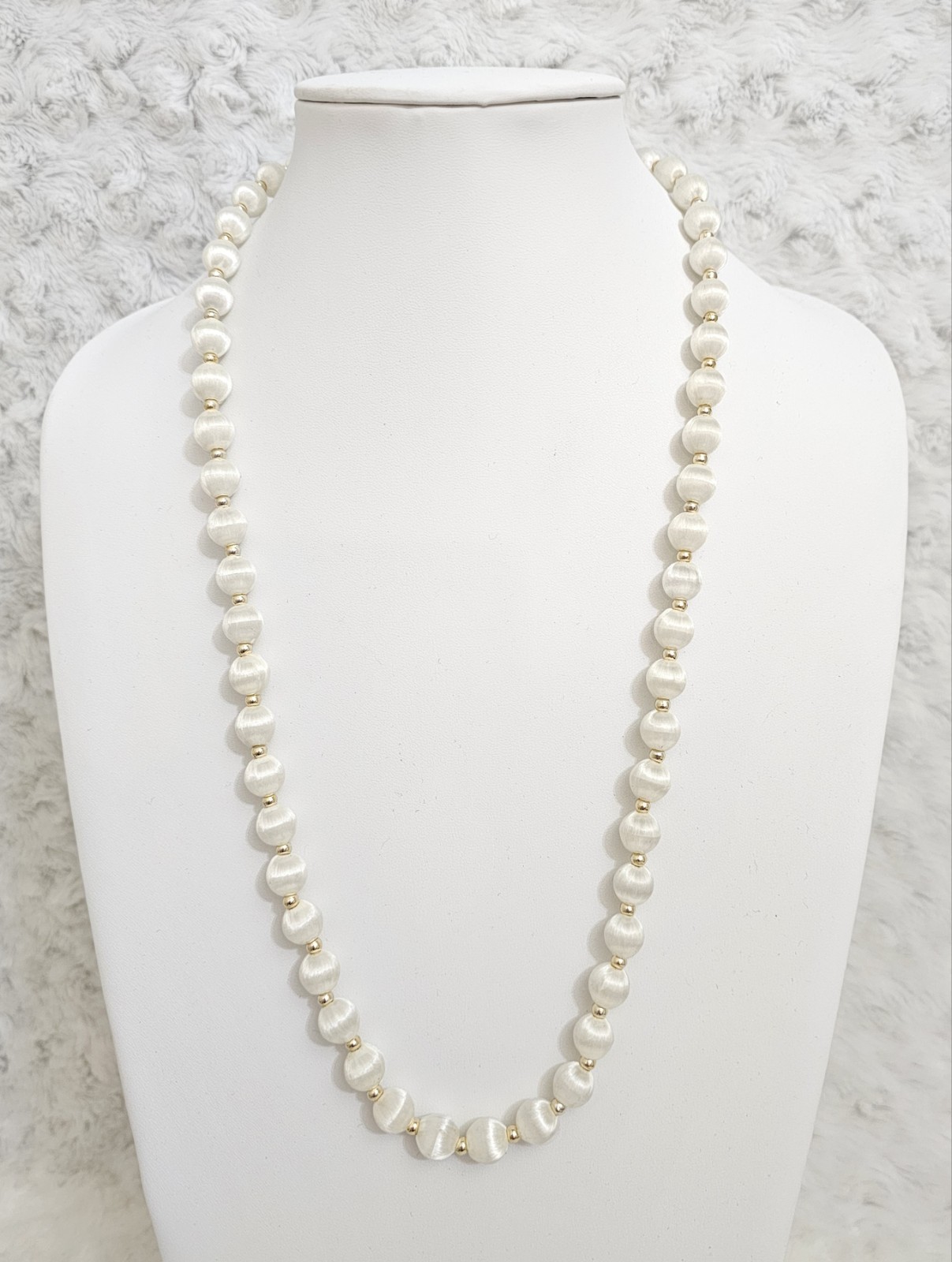 Vintage White Satin Silk Thread Bead Wrap 1980’s Necklace