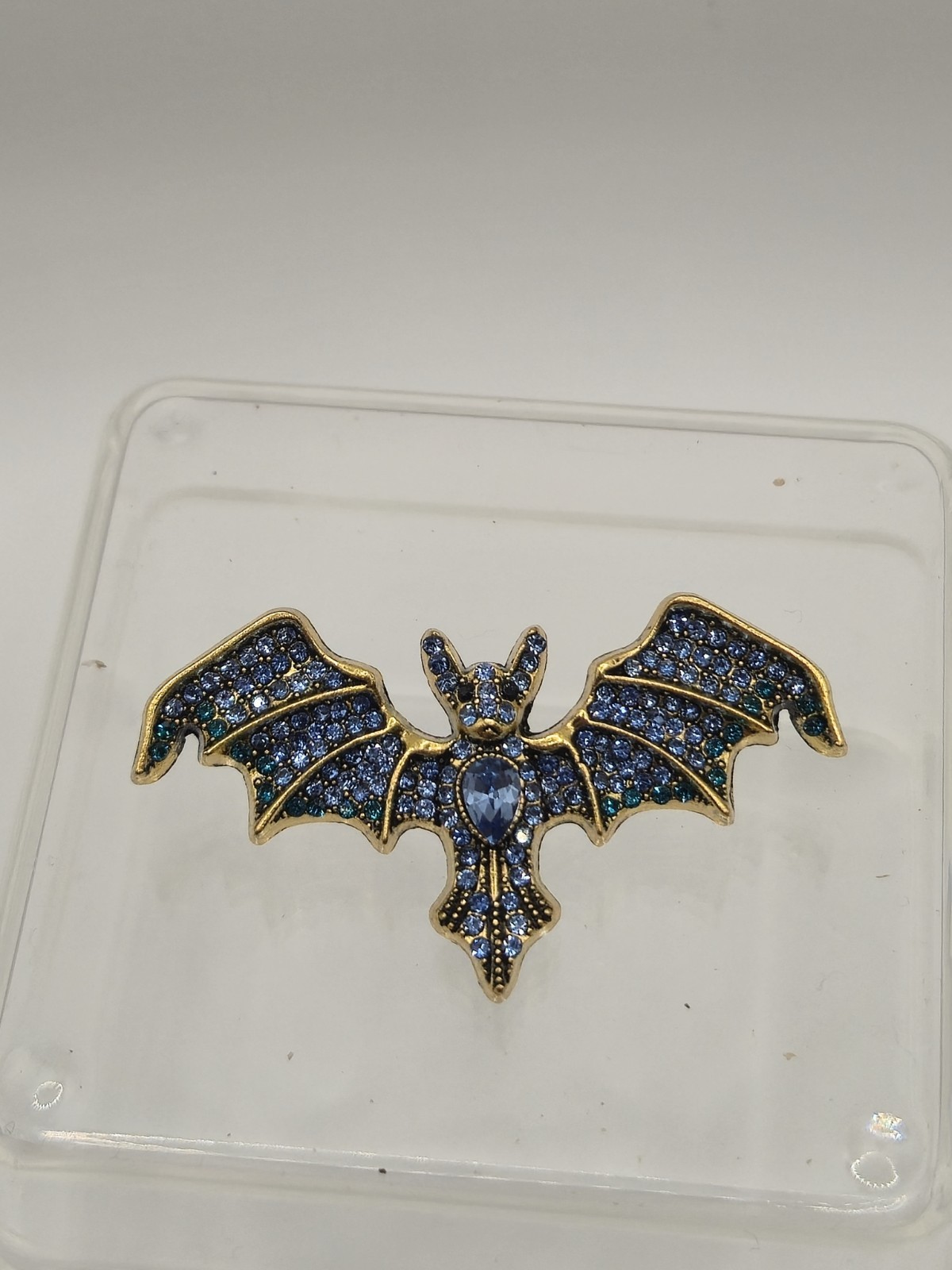 Blue Rhinestone Bat Brooch Unbranded
