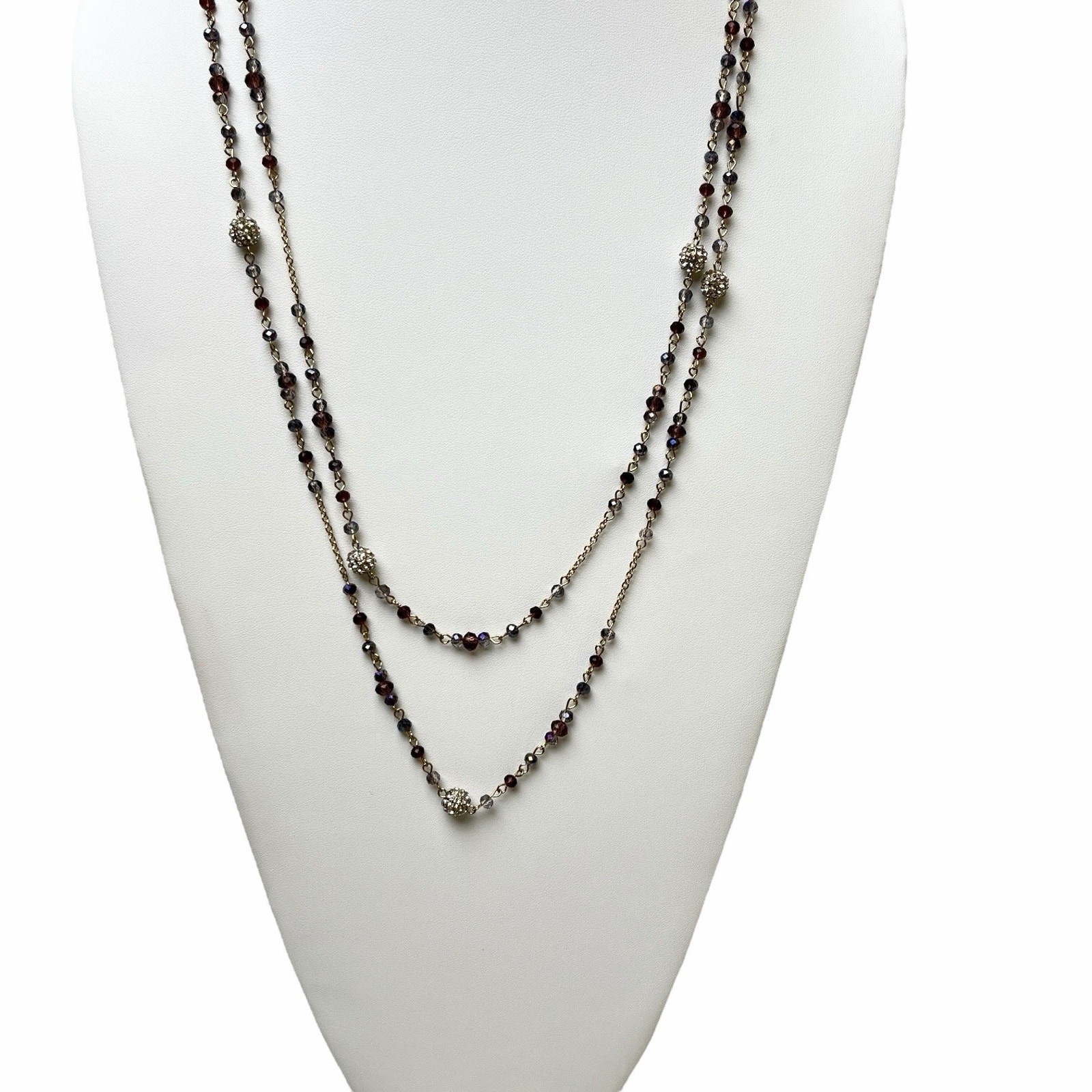 Rhinestone Necklaces Lot 2 Translucent Purple Black Faceted Sparkly Beaded Long