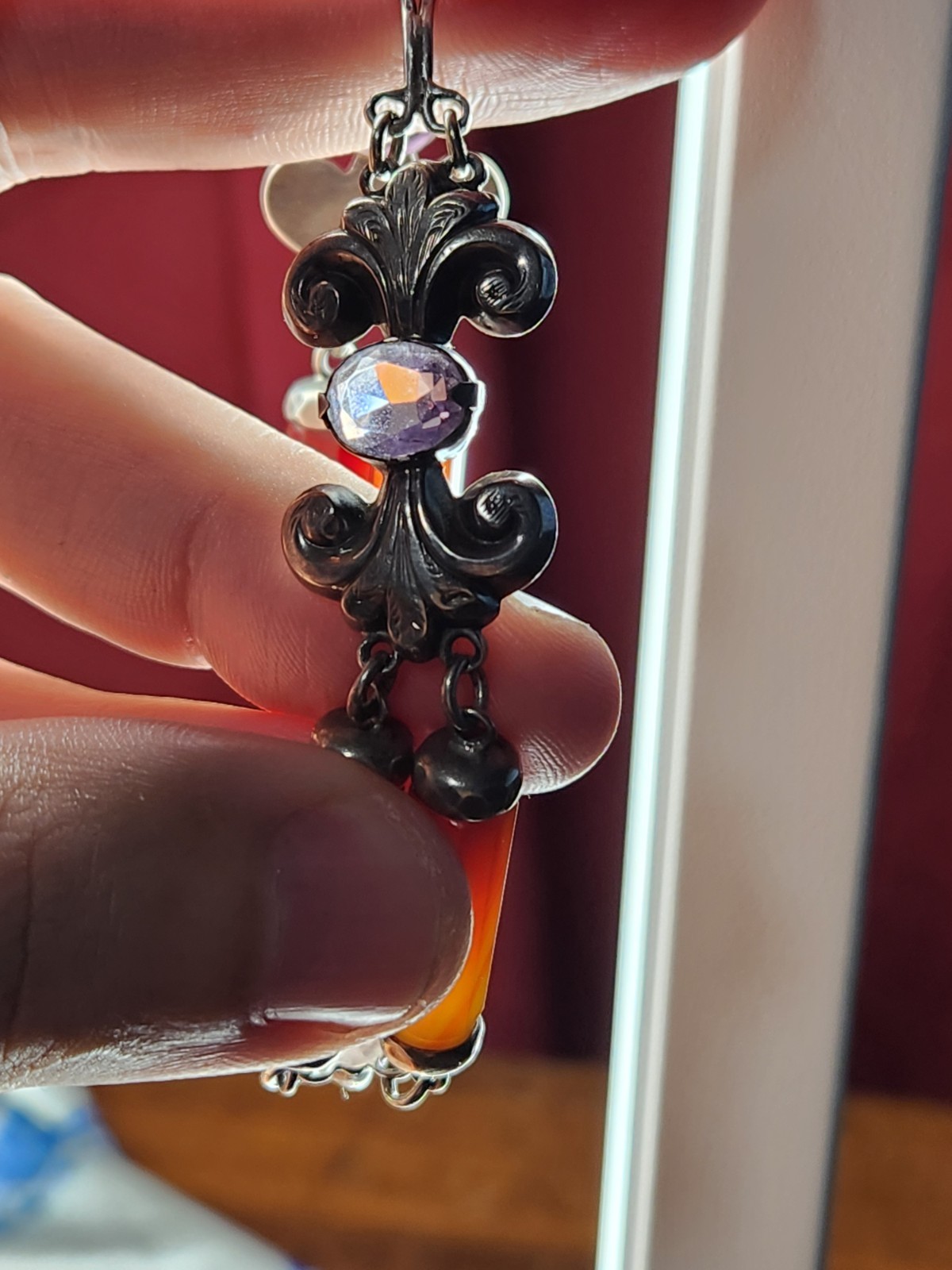 VINTAGE ANTIQUE SILVER SCOTTISH AGATE & AMETHYST BRACELET HOOK CLASP