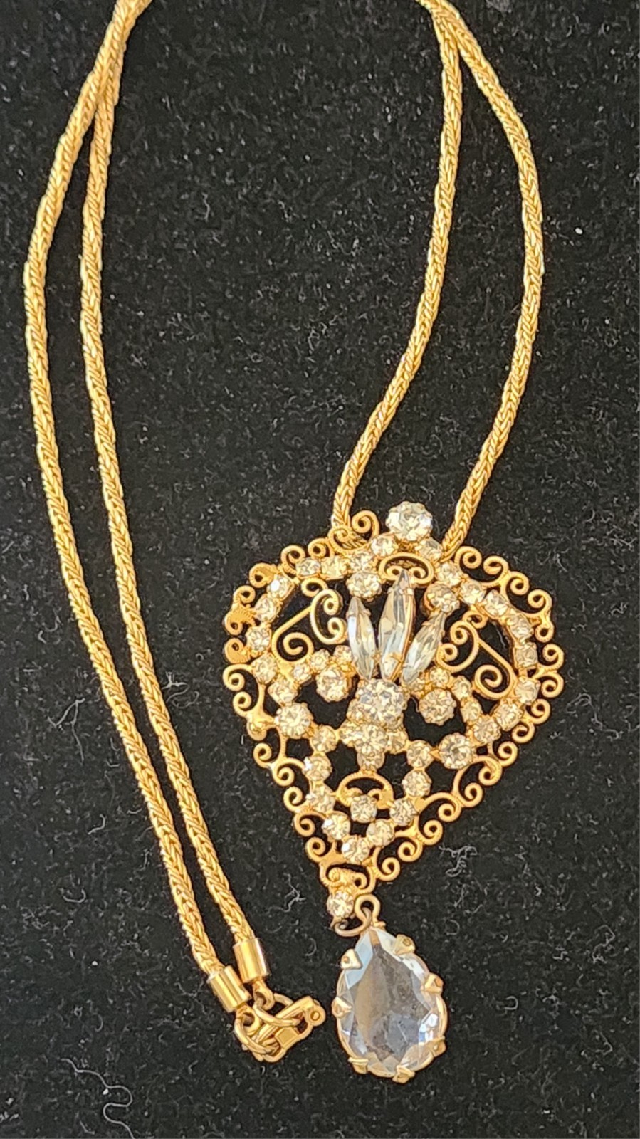 Gold Filigree Rhinestone & Crystal Pendant On Chain Juliana Designer Look