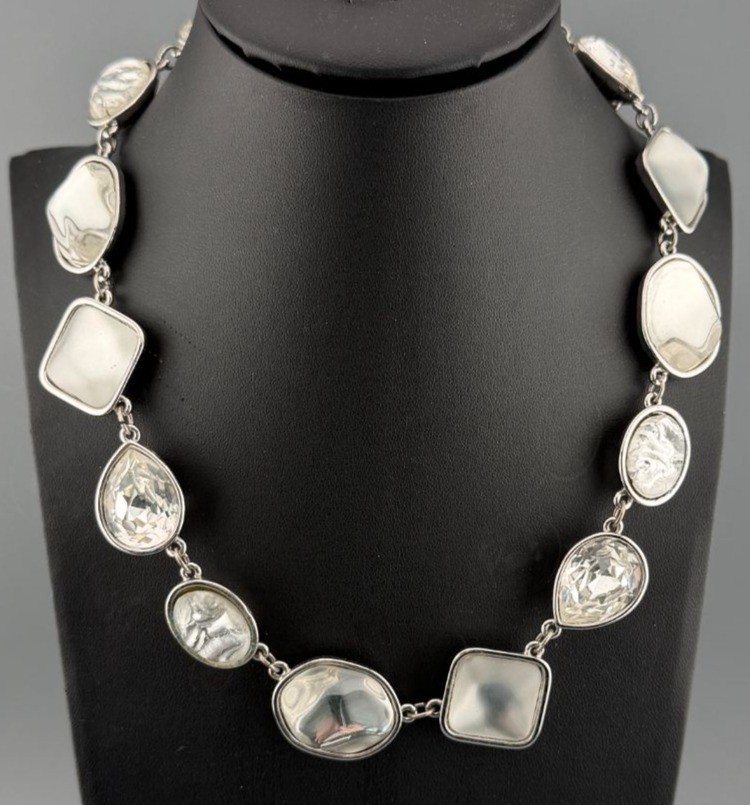 Vintage YSL Yves Saint Laurent Necklace Statement Silver Tone Mixed Stones READ