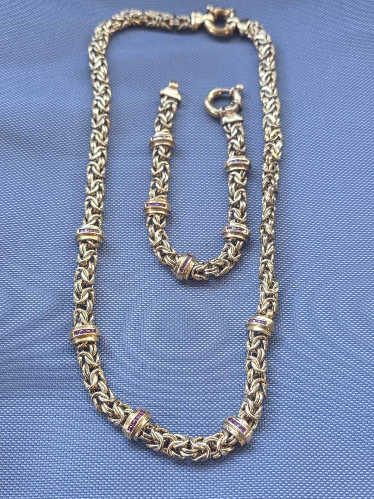 Vintage Byzantine Goldtone Silver Plated Necklace & Bracelet Set 42 Grams #7