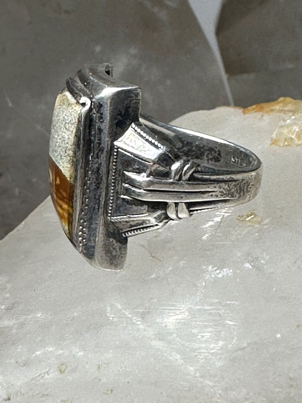 Art Deco jasper ring size 6.50 sterling silver women