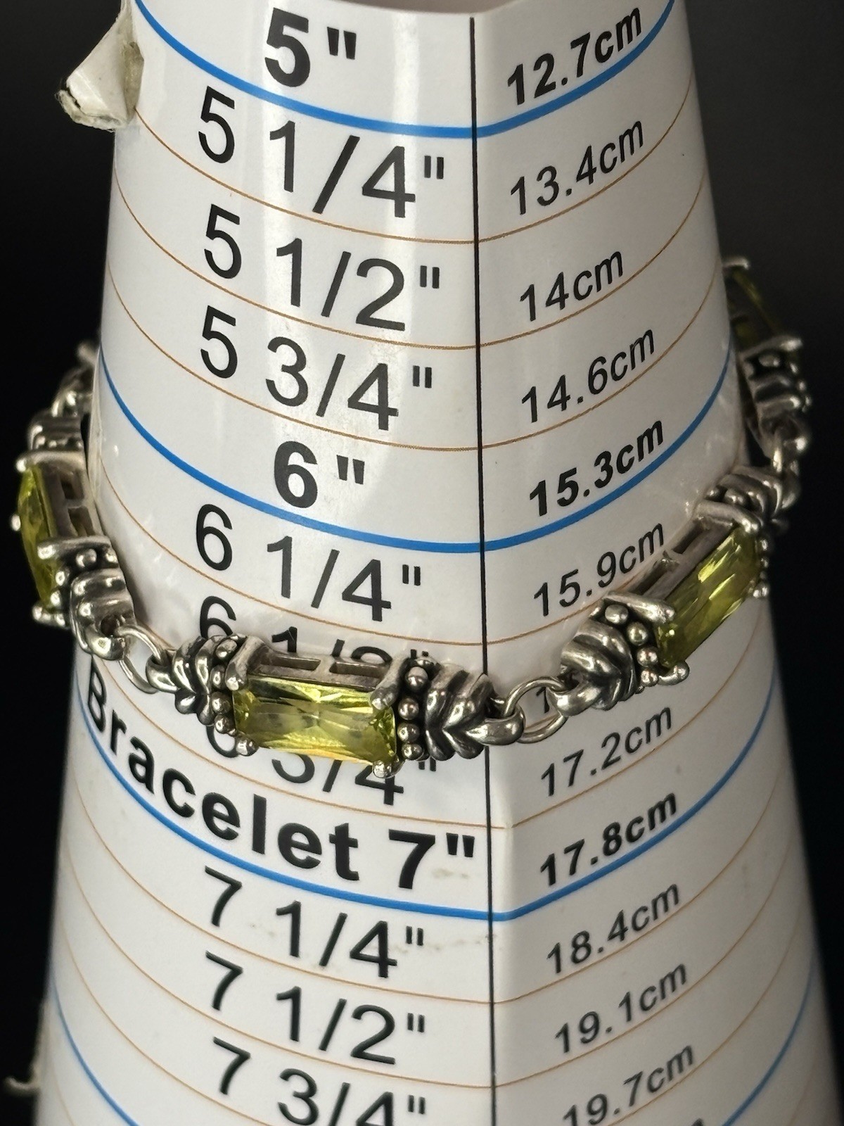 Vintage Sterling Silver 925 Lemon Lime Quartz Crystal Artisan Link Bracelet 6.5″