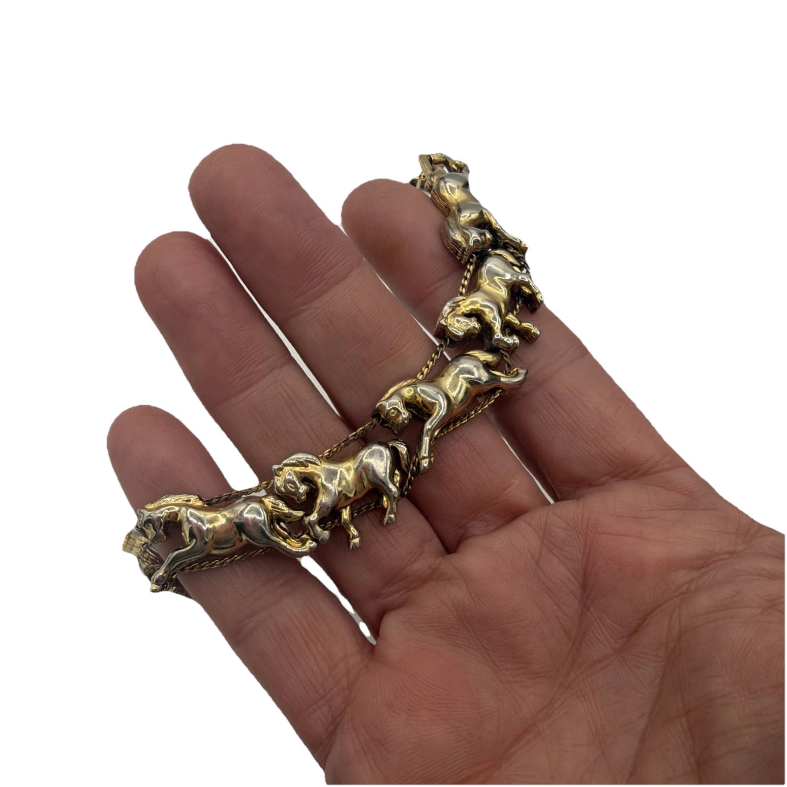 Vintage Running Horses Slide Bracelet – Gold Tone Equestrian Charm Jewelry