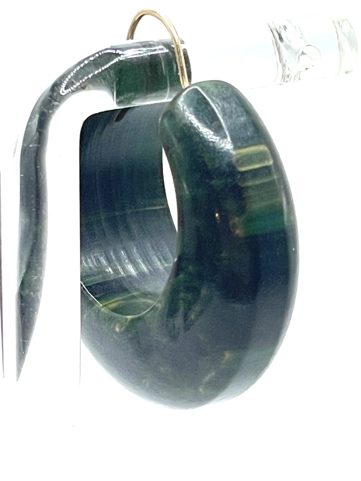 Bakelite Creamed Spinach Green Chunky Hoop Earrings Unusual Rare Vintage