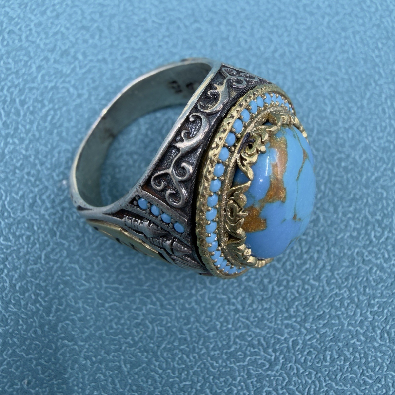 VINTAGE Signed 🩵 STERLING SILVER 925 Turquoise Cabochon MEN’S Turkish RING 12