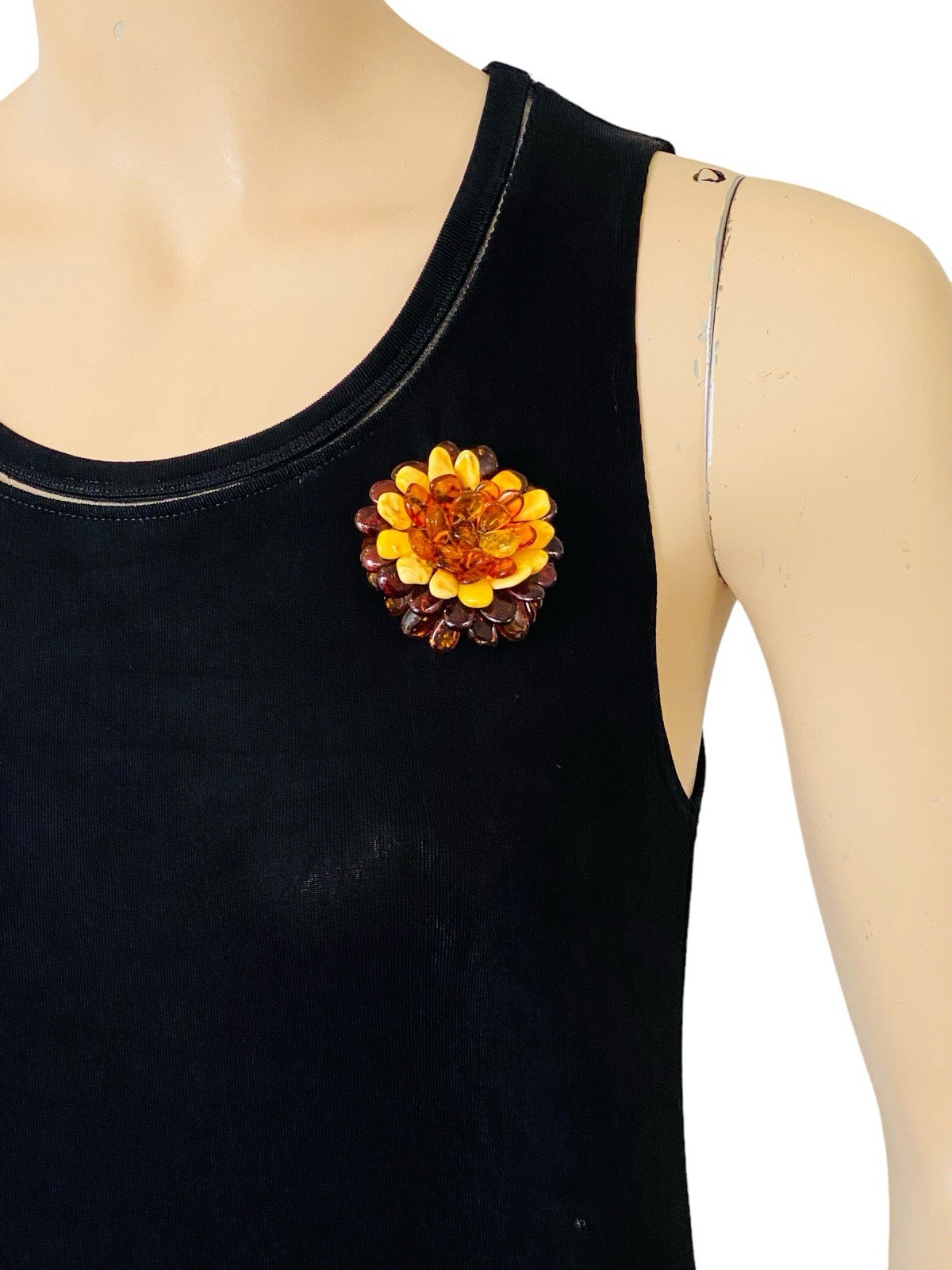 Baltic Amber Honey Butterscotch Cognac Beaded Flower Brooch or Pendent