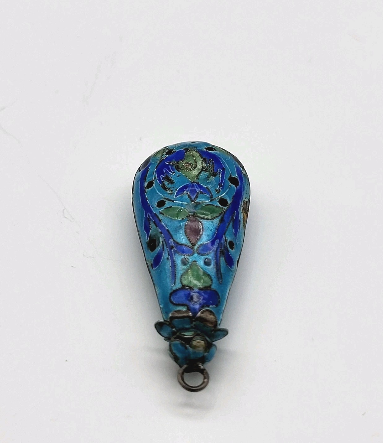 Beautiful Blue Enamel Cloissone pierced pendant Silver Chinese Export estate