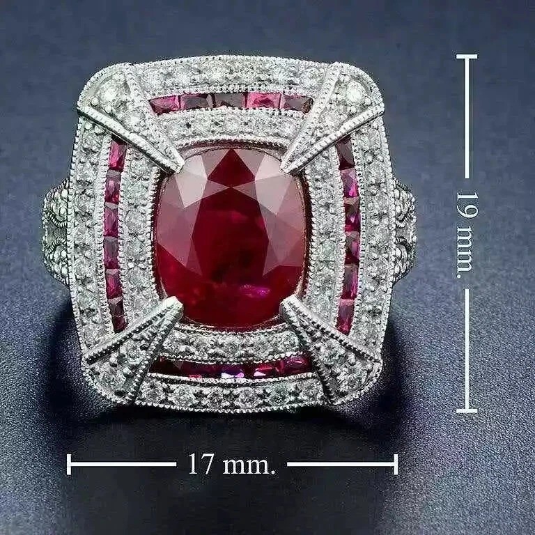 5.54Ct Art Deco Vintage Lab Created Ruby Wedding 14K White Gold FN Cocktail Ring