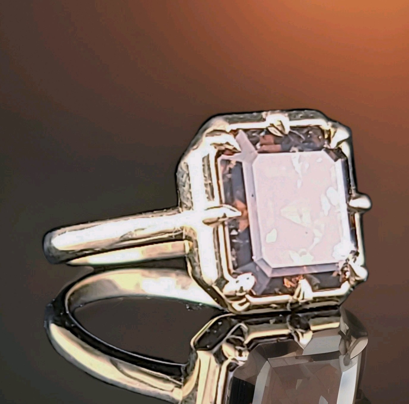 14k Yellow Gold Engagement Ring 4.46ct.Natural Asscher Cut Champagne Diamond