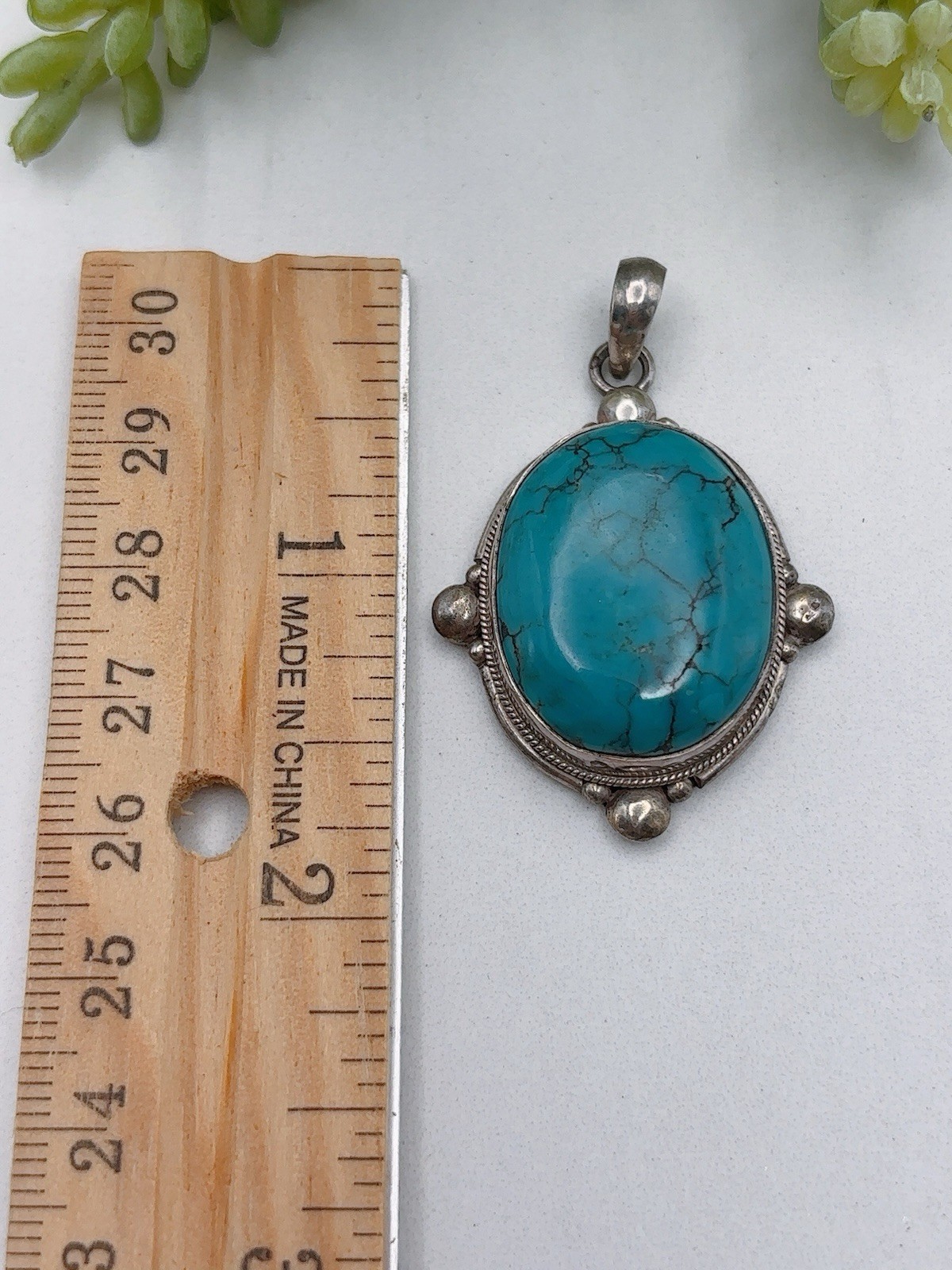 Sterling Silver 925 Turquoise Pendant Oval Shape