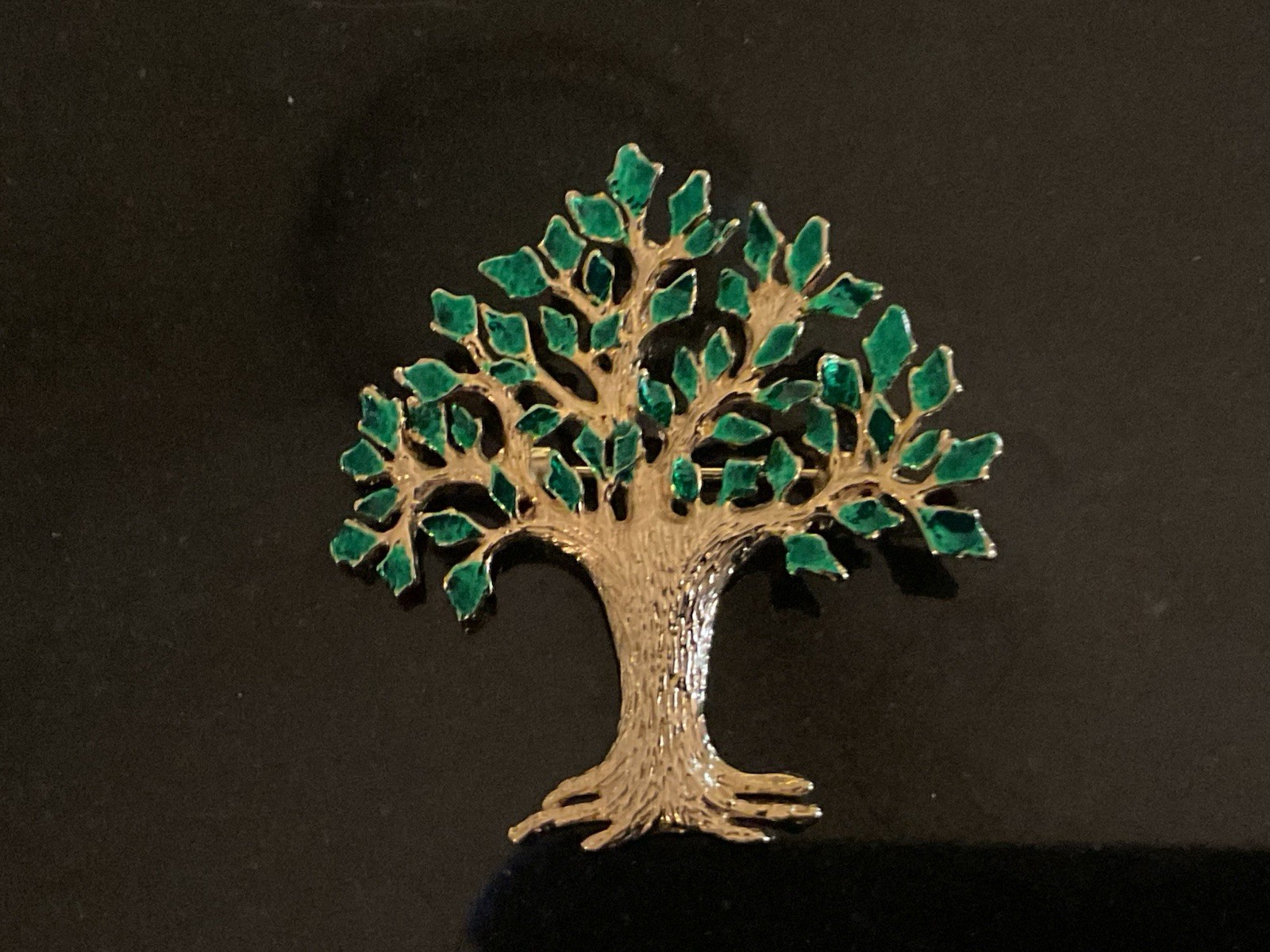 GARNAY Vintage ‘Tree Of Life’ Gold Tone & Enamel Brooch/Pendant 1 5/8” X 1 1/4”