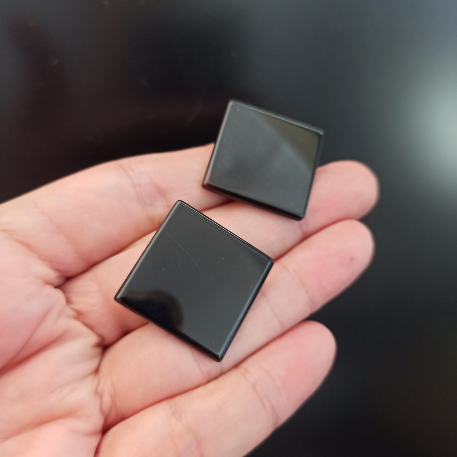 Vintage Black Onyx Earrings Modernist Square Clip On 90s Stone Minimalist Bold