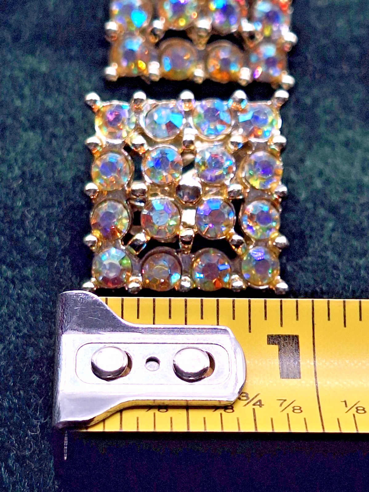 Vintage Art Deco Square Aurora Borealis Crystal Gold-tone Clip Earrings 1950’s