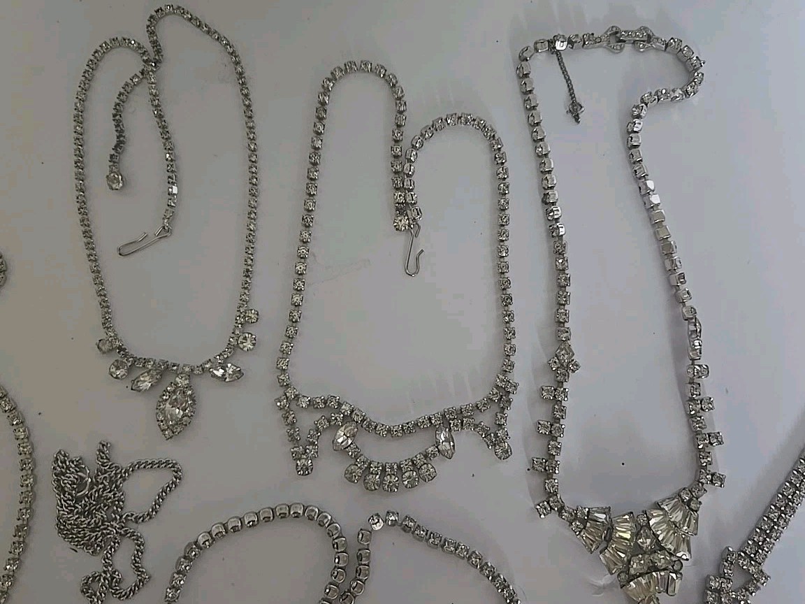 Vtg Jewelry Lot Rhinestones Clear Sparkle Necklaces Bracelet Lot