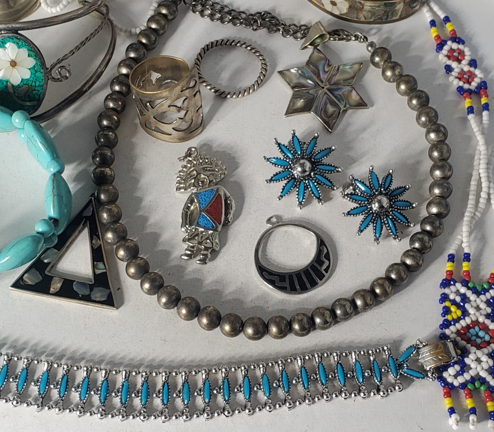 Vtg SOUTHWESTERN Silver Plated Alpaca Mixed Metals Jewlery Lot Collection 15 Pcs