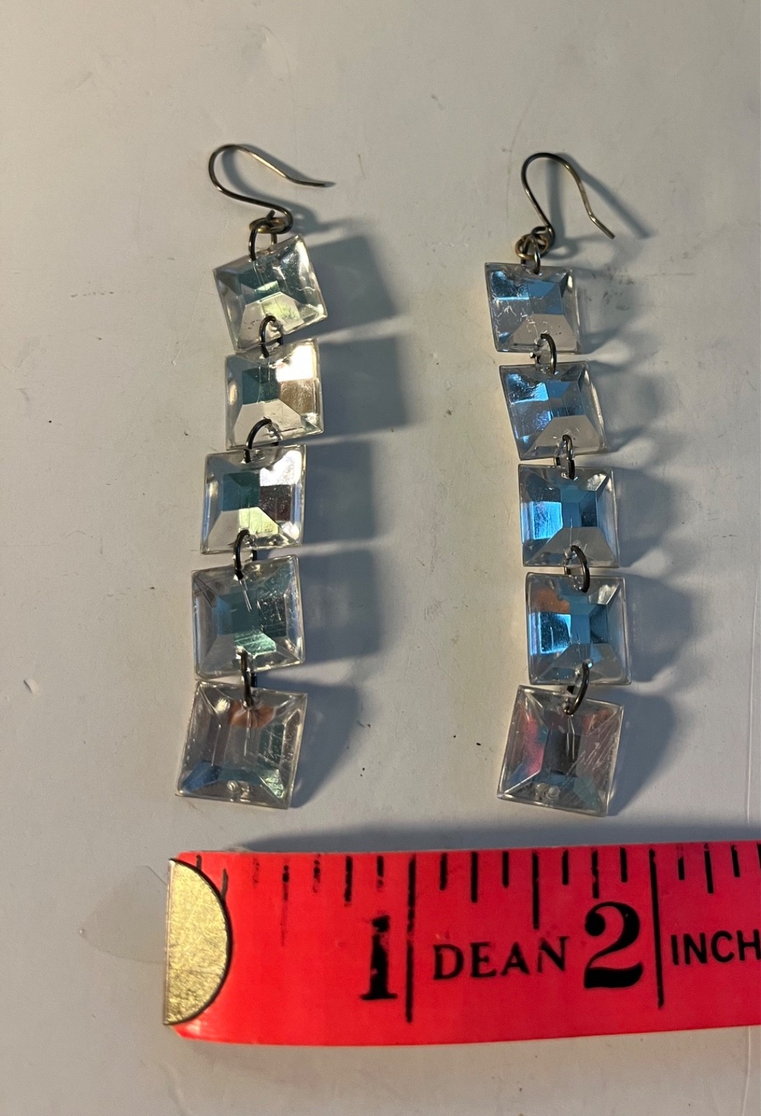 Pierced Earrings Square Rhinestones about 2.5″ Long