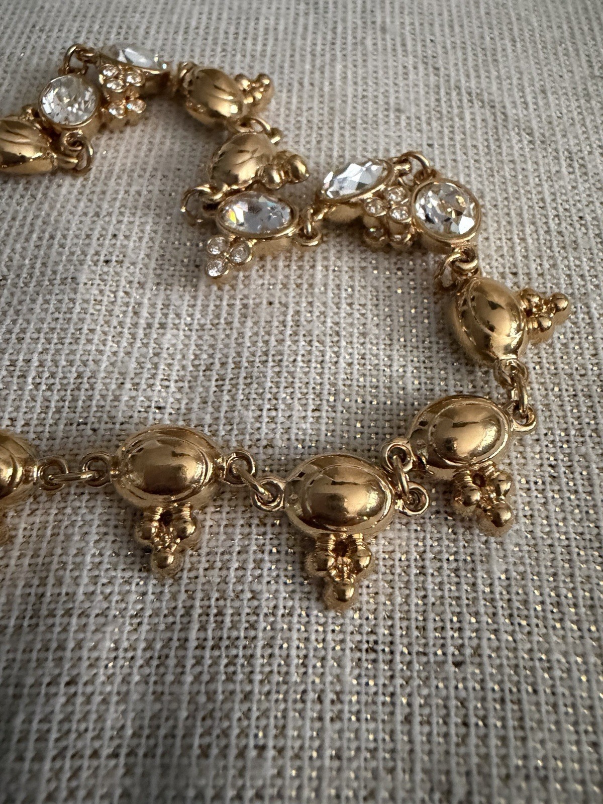 Vintage Swarovski Gold Clear Crystal Trefoil Station Link Necklace