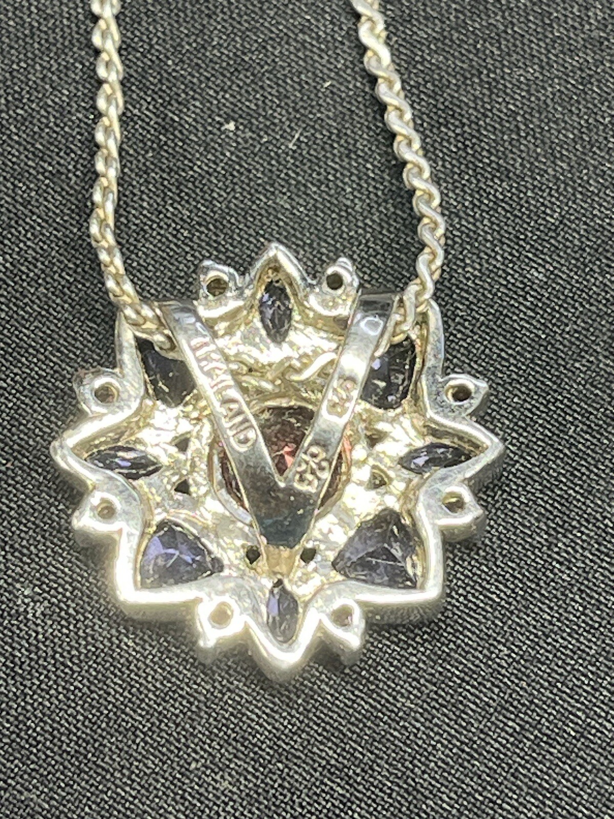 925 Sterling Silver 18” Necklace Flower Pendant Pink & Violet Rhinestones 9.3g