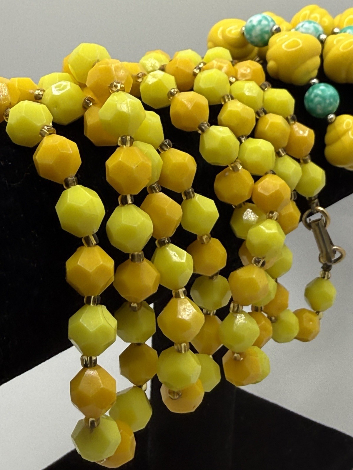 Vintage Yellow Green Acrylic Necklaces Lot of 2 Resin Long and Short Hong Kong