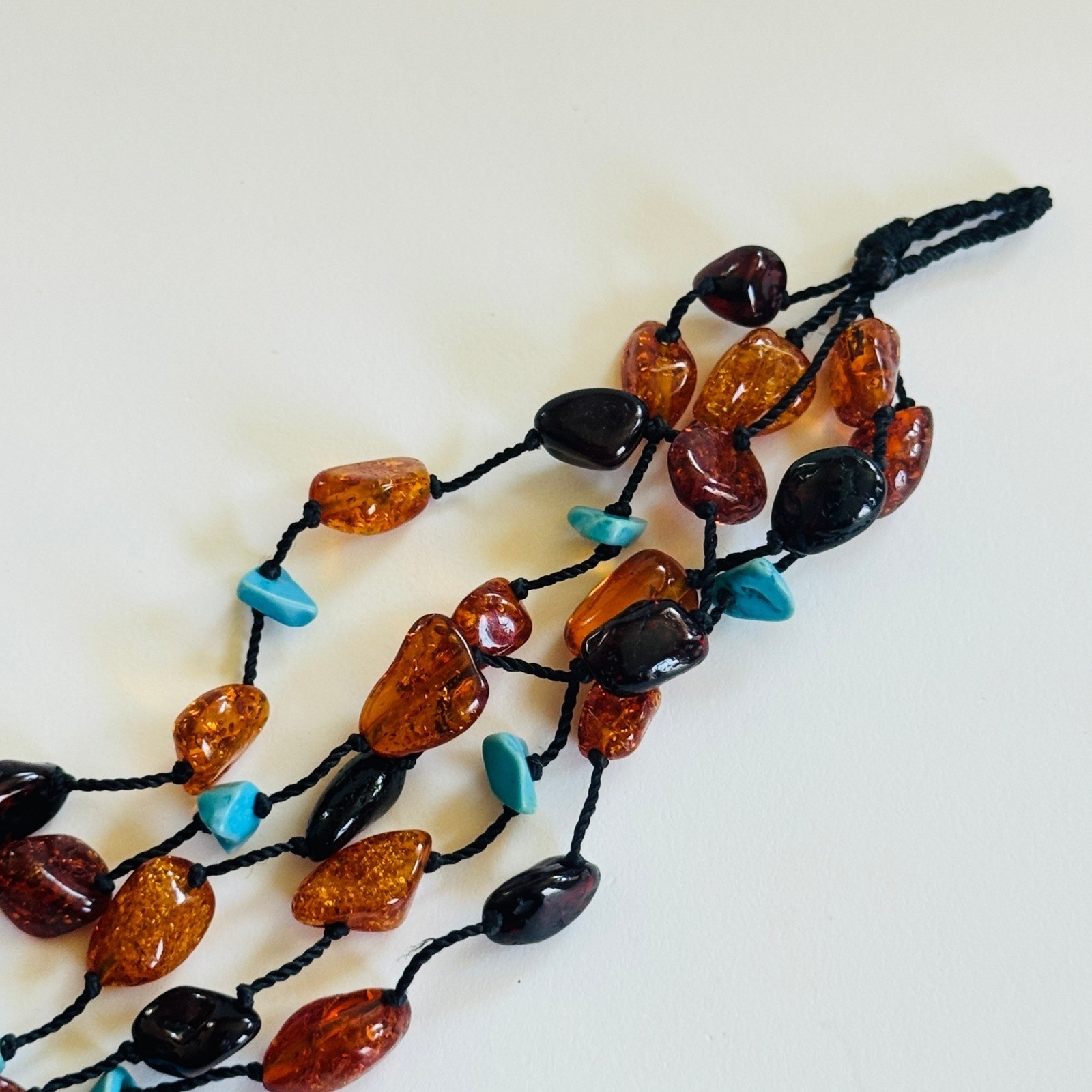 Baltic Amber Turquoise Bracelet multi strand BOHO Genuine Natural Beads 6.5″L