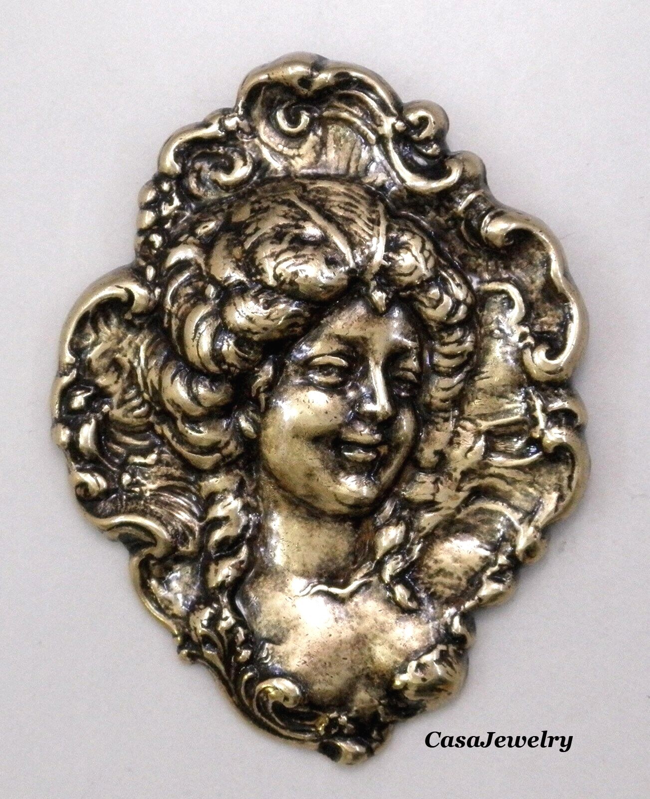 #3309 ANTIQUED GOLD OVAL SHAPED VICTORIAN GIRL SMILING BROOCH – 1 Pc